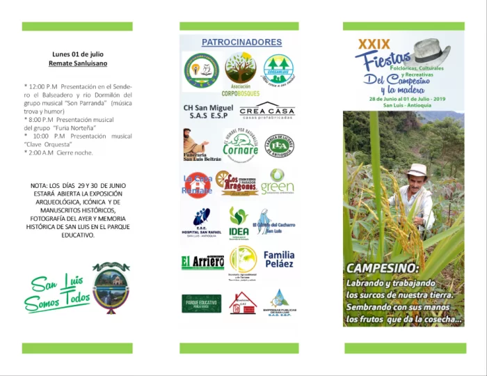 Plegable con la programación de las Fiestas del campesino y la Madera San Luis 2019, Pag2